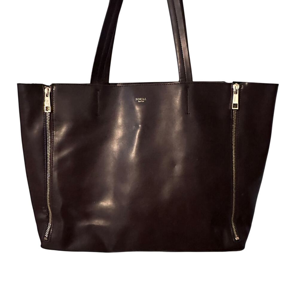 Sorial NEW Vegan Leather Tribecca Tote Womens Chocolate Brown Dusty Blue Bag